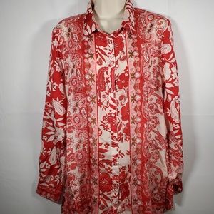 EUC Johnny Was 100% Silk Button Up Top